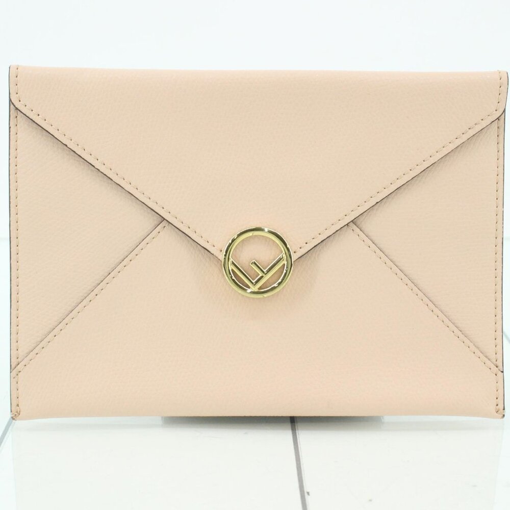 Fendi Blush-Beige Leather Envelope Clutch